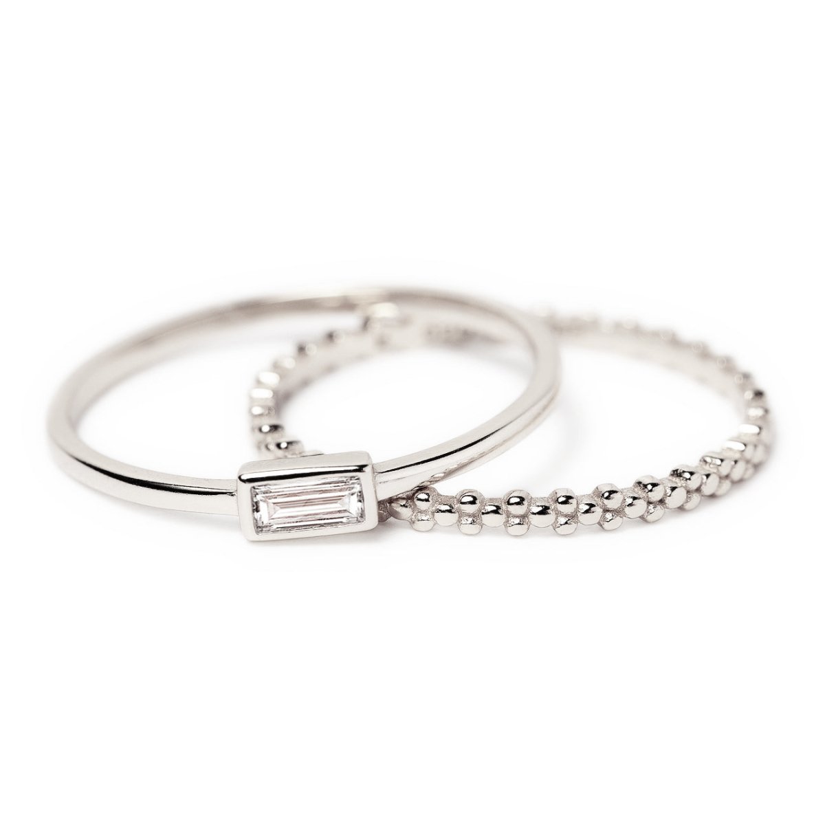 Baguette + Eternity Bead Ring Set