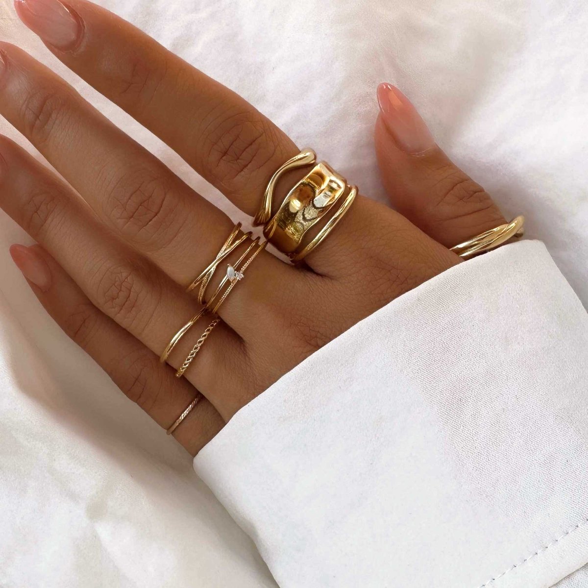 Dainty Stacker Rings, Dali Wave Stacking Ring