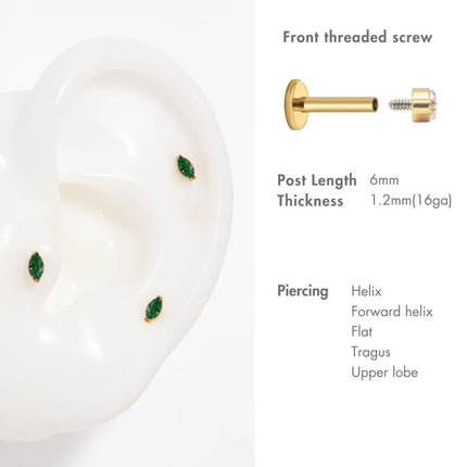 Tiny Marquise Gemstone Stud Emerald