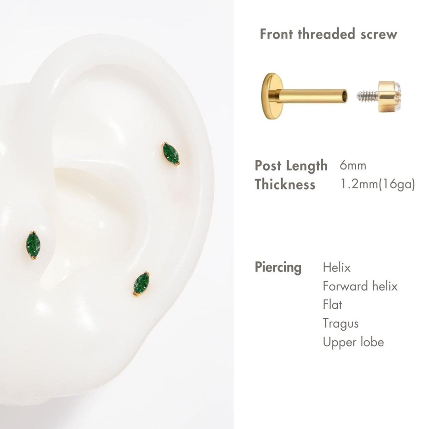 Tiny Marquise Gemstone Stud Emerald