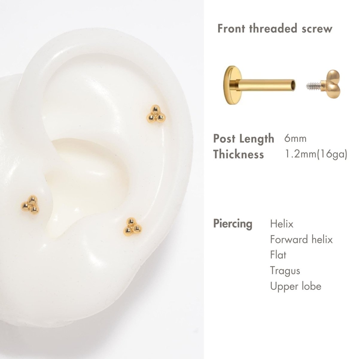 Tiny Trinity Ball Flat Back Stud