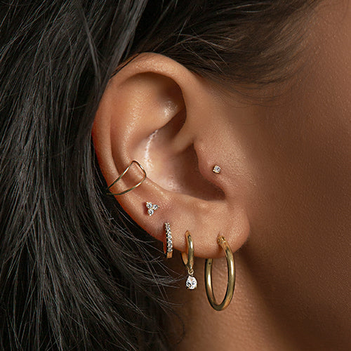 Star Moon 14K Solid Gold Stud Earrings, Celestial Flatback Pushback Studs,  Cartilage Helix Tragus Lobe Lip Eyebrow Piercing 