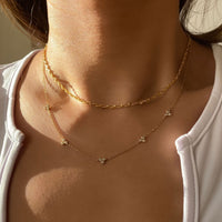 Gold Clover Crystal and Choker Layered Necklace