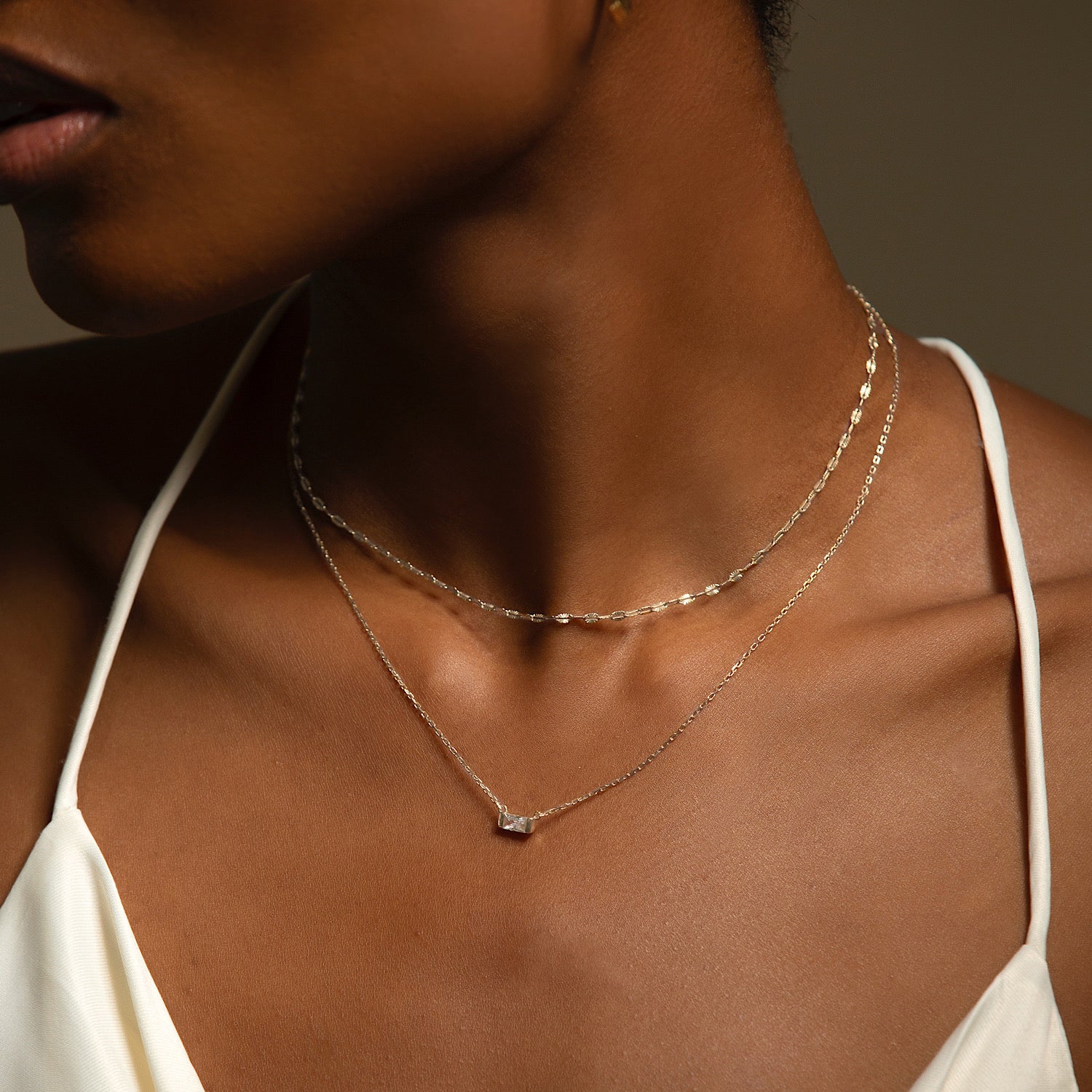 Silver-Tone Baguette Layered Necklace