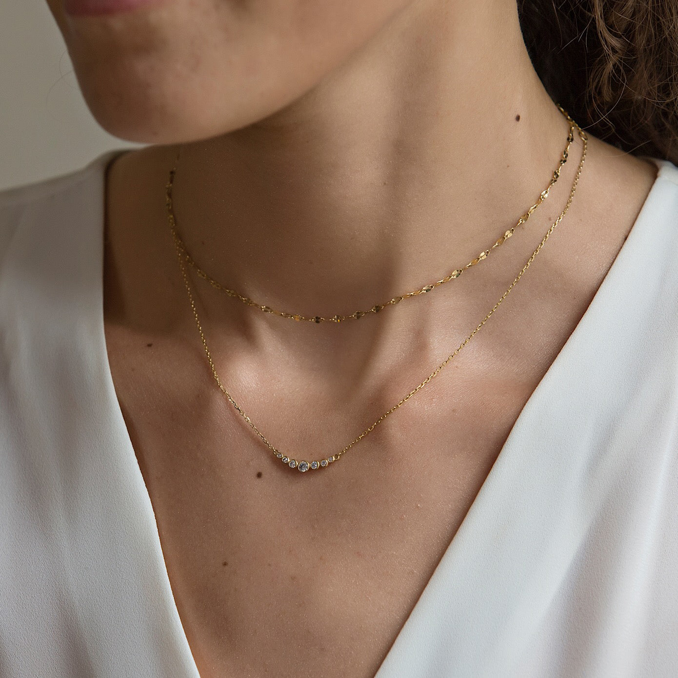 Gold Crystal Curved Bar Necklace | Dainty Minimal Jewelry – AMYO