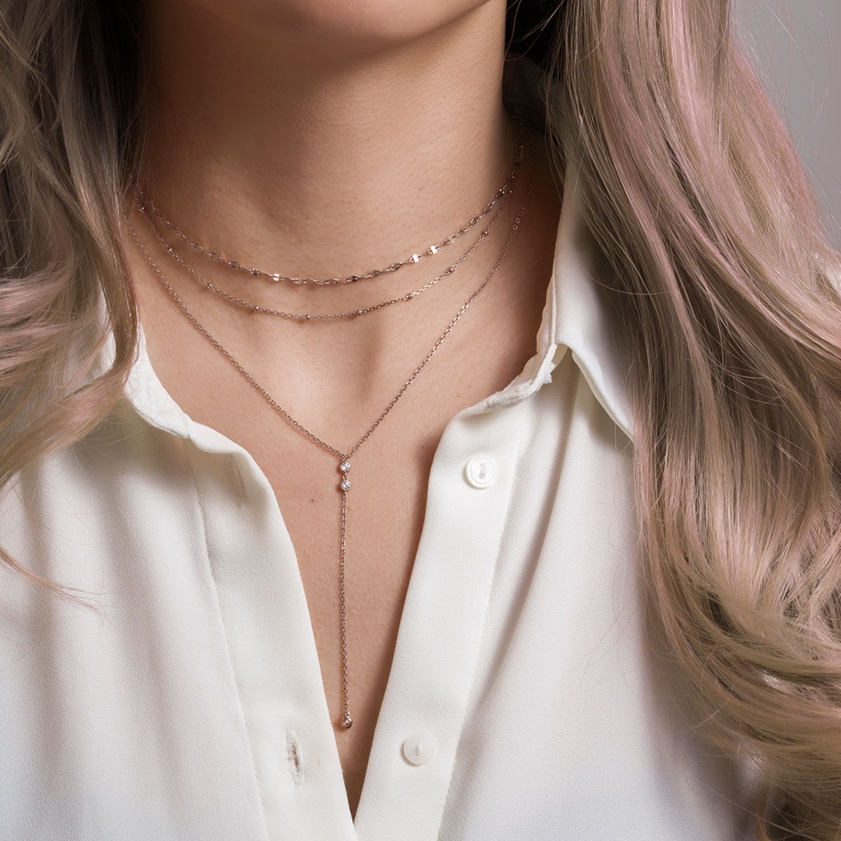 Duet Crystal Lariat Necklace