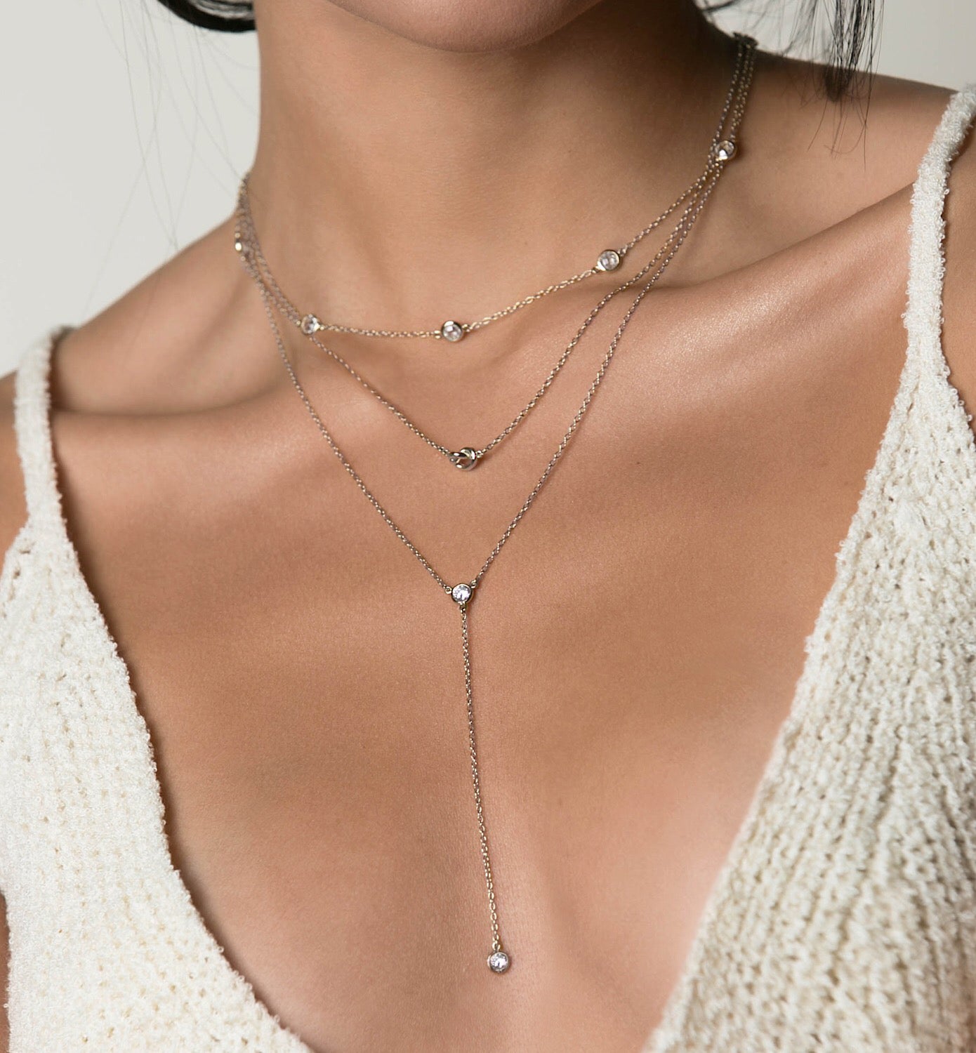 Crystal Choker Lariat Duo Necklace