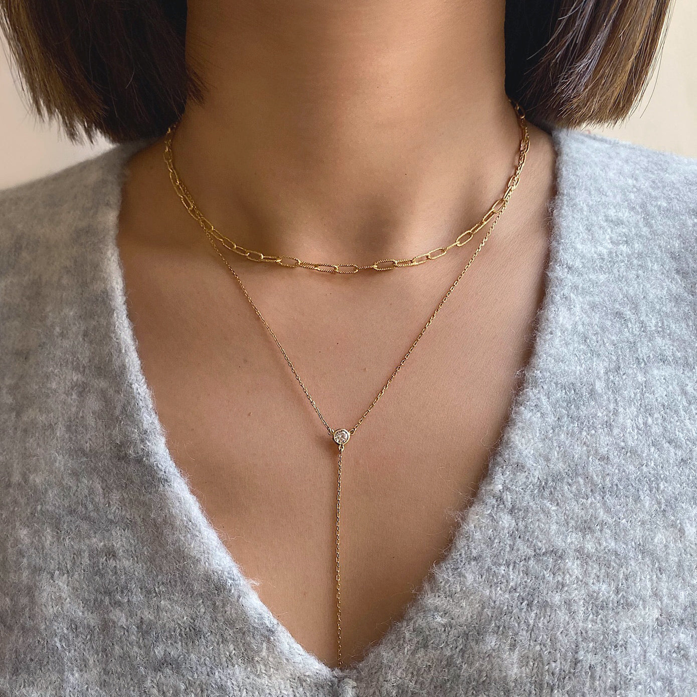 Gold Crystal Y Lariat Necklace, Minimal Dainty Jewelry – AMYO Jewelry