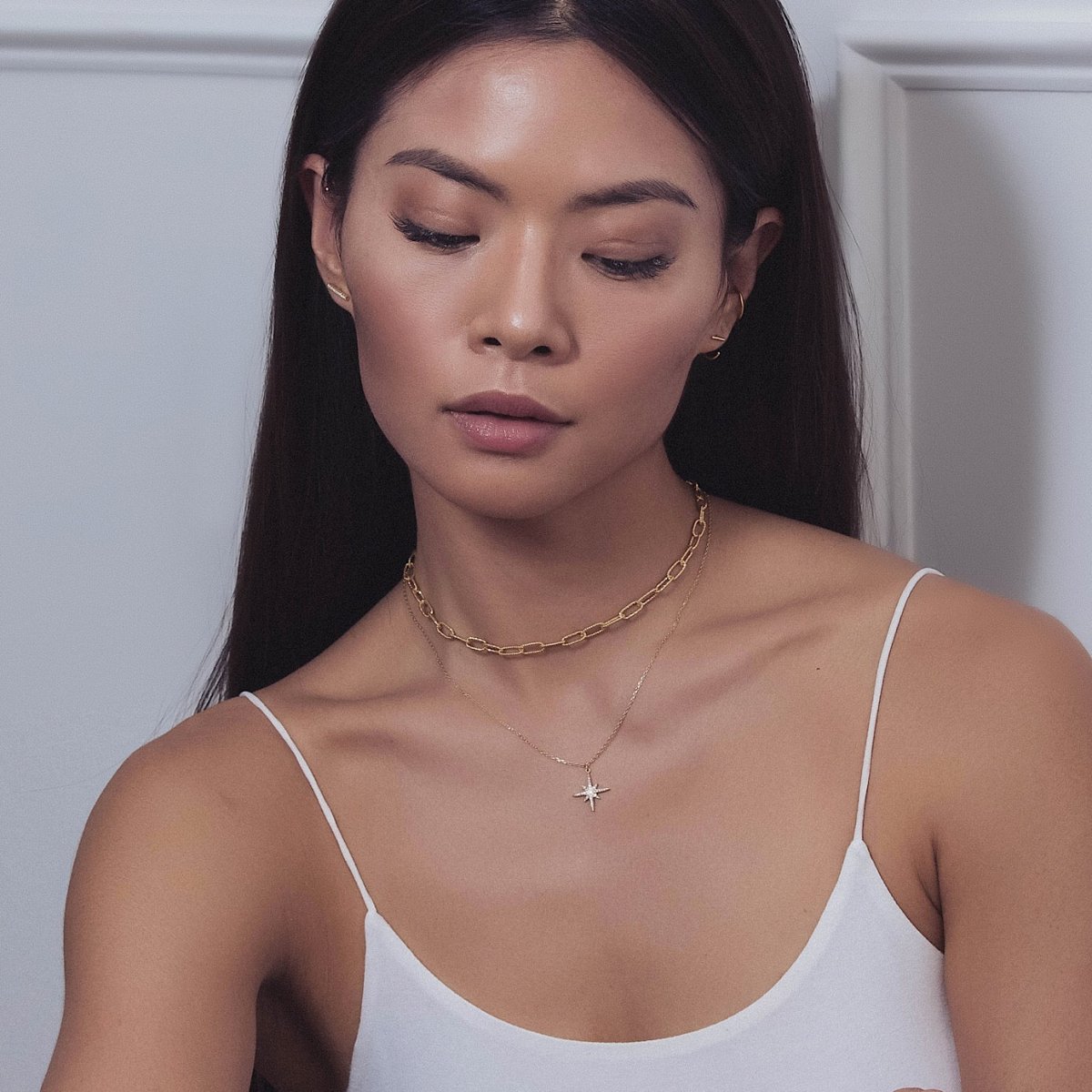 Chunky Link Chain Star Duo Necklace