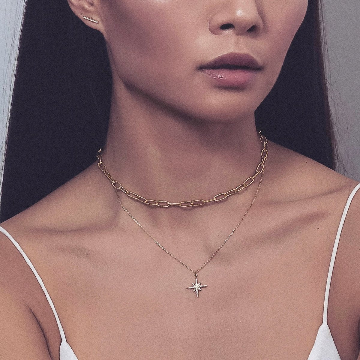 Chunky Link Chain Star Duo Necklace