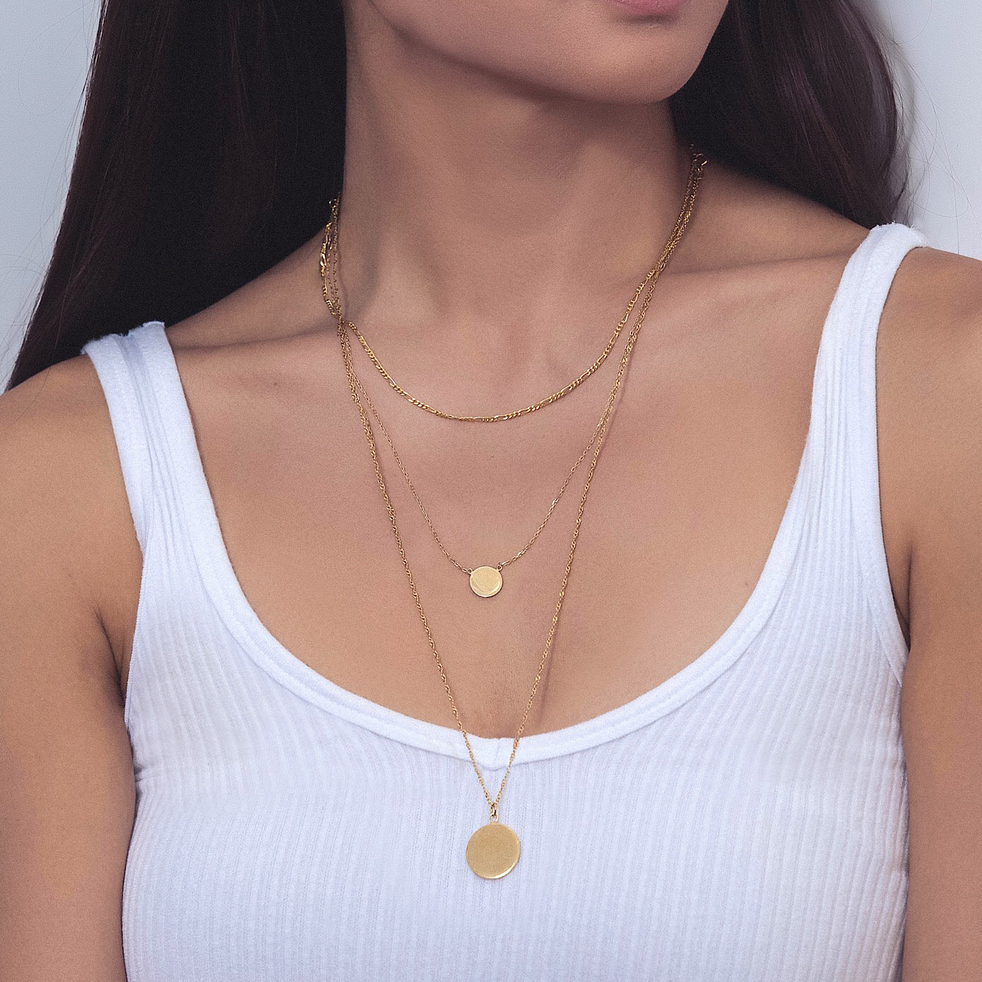 3 Layer Necklace, Layered Necklace Set, Gold Disc Necklace, Gold Necklace, Thick Chain Necklace, Gold Layering Necklace, Pendant Necklace