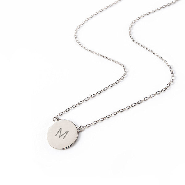 Initial Disc Necklace 10K White Gold 18