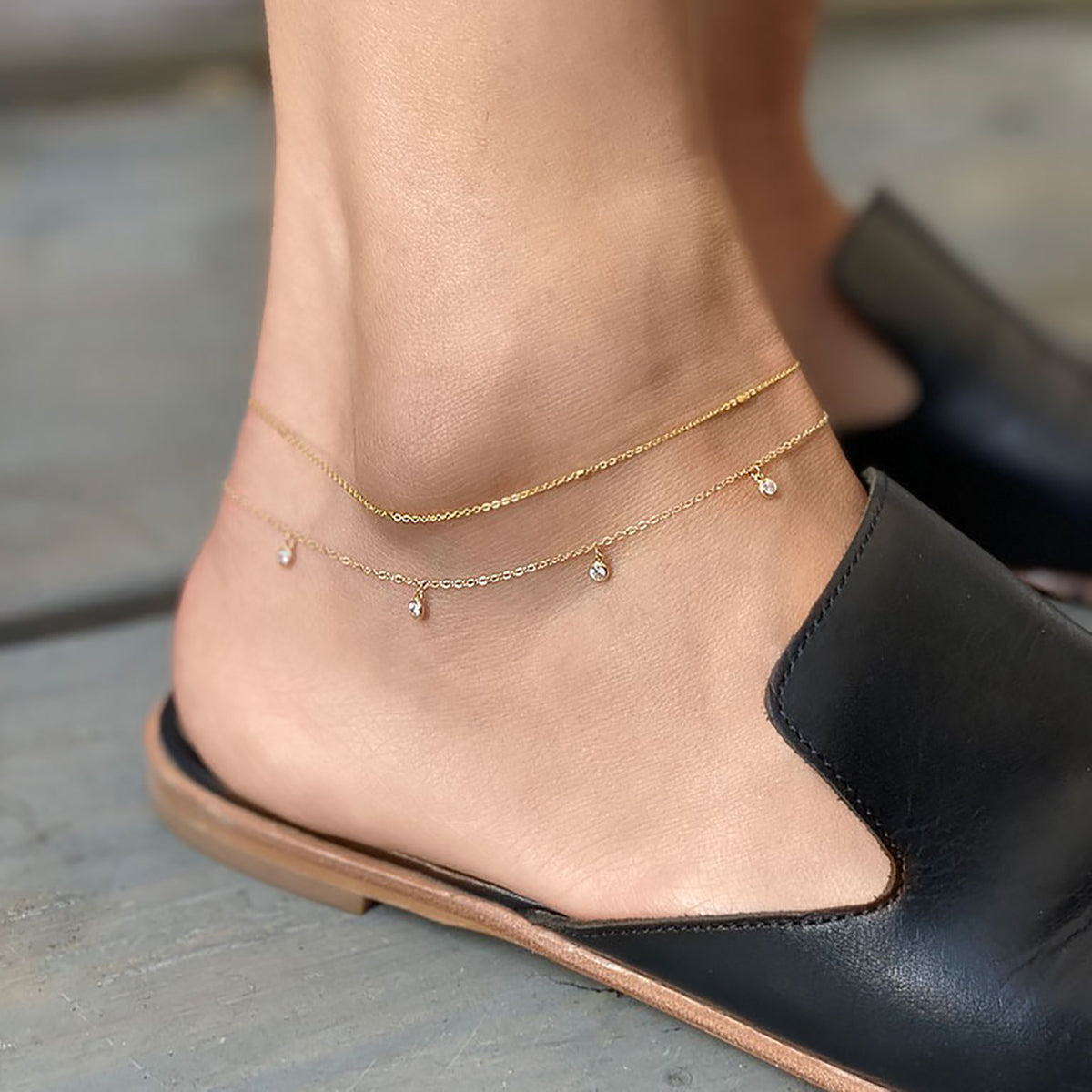 Amyo Dainty Gold Anklet, Minimal Ankle Bracelet, Faceted Bead Anklet