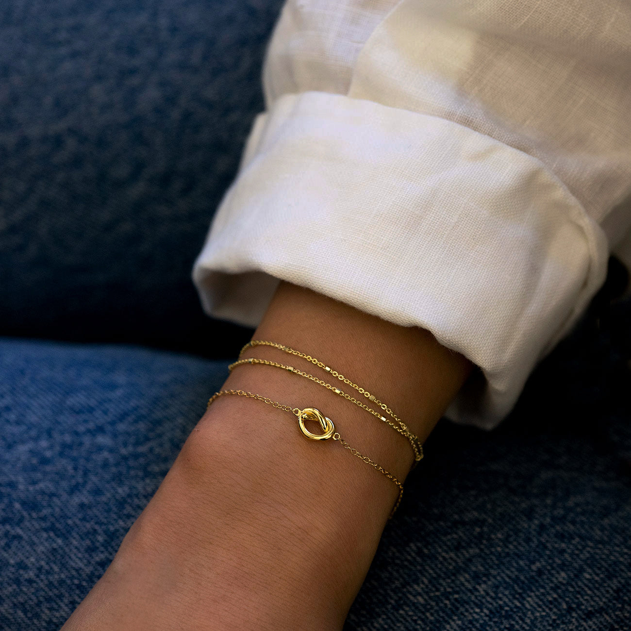Dainty Double Chain Bracelet in Solid 14K Gold 7 inch / 14K Yellow Gold