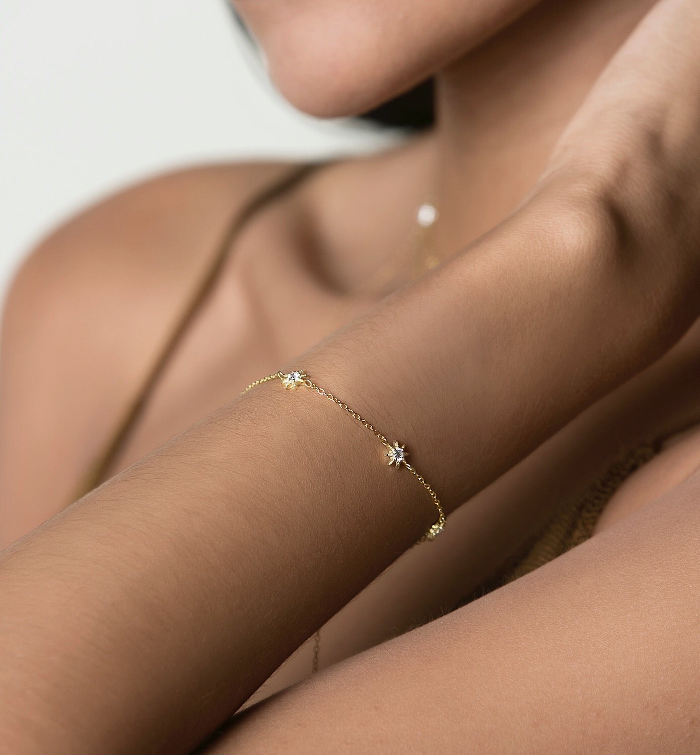Dainty Gold Star Bracelet with CZ Crystals