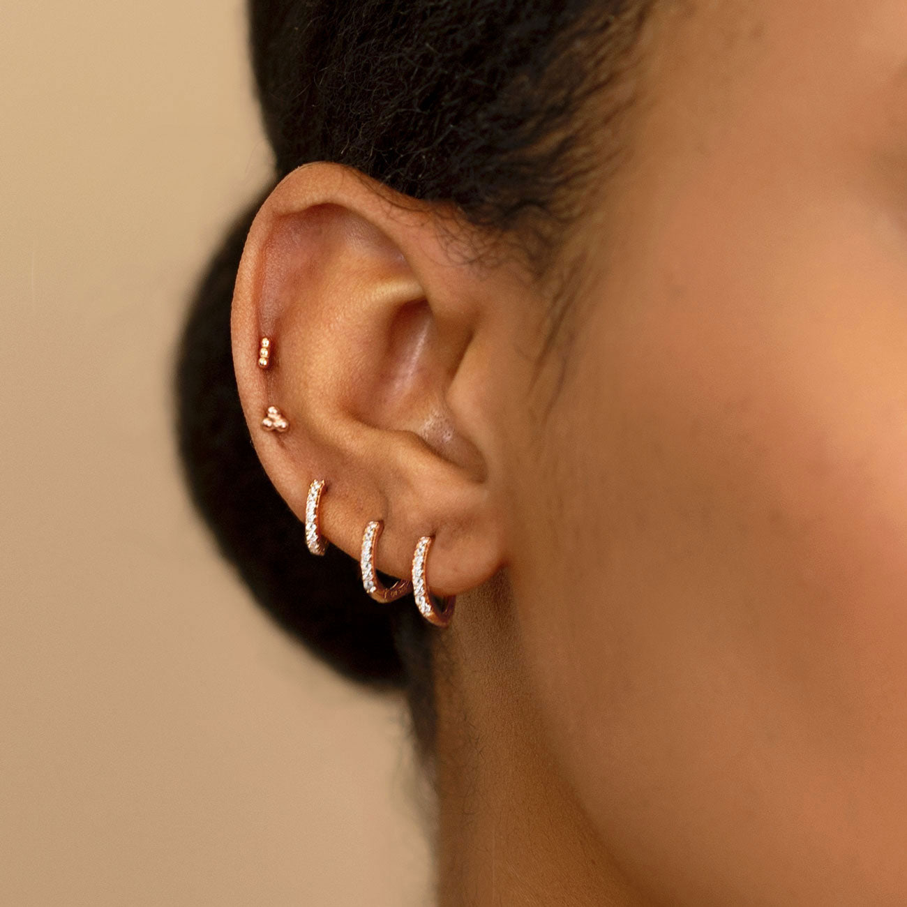 Tiny Trinity Ball Back Earrings in 14k Gold