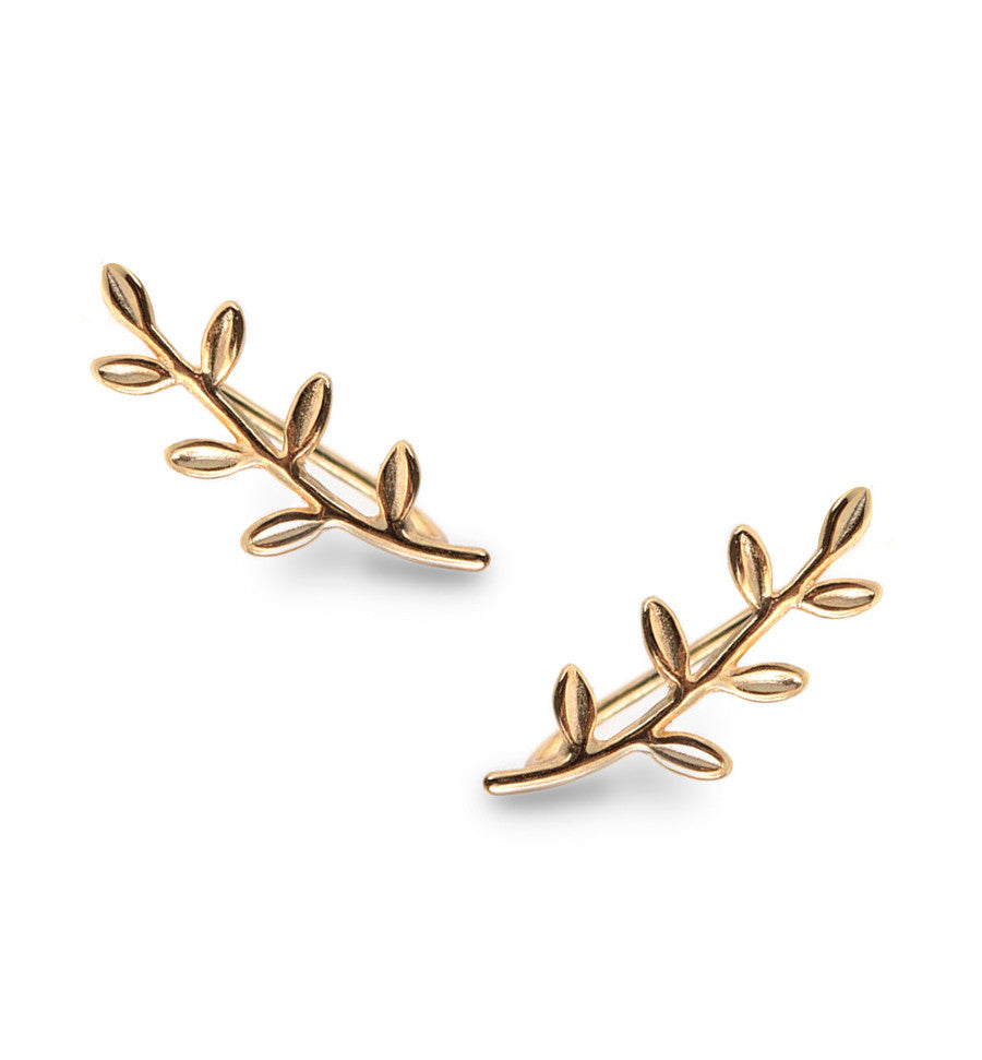 Gold Leaf Ear Climber Earrings, Earrings - AMY O. Jewelry
