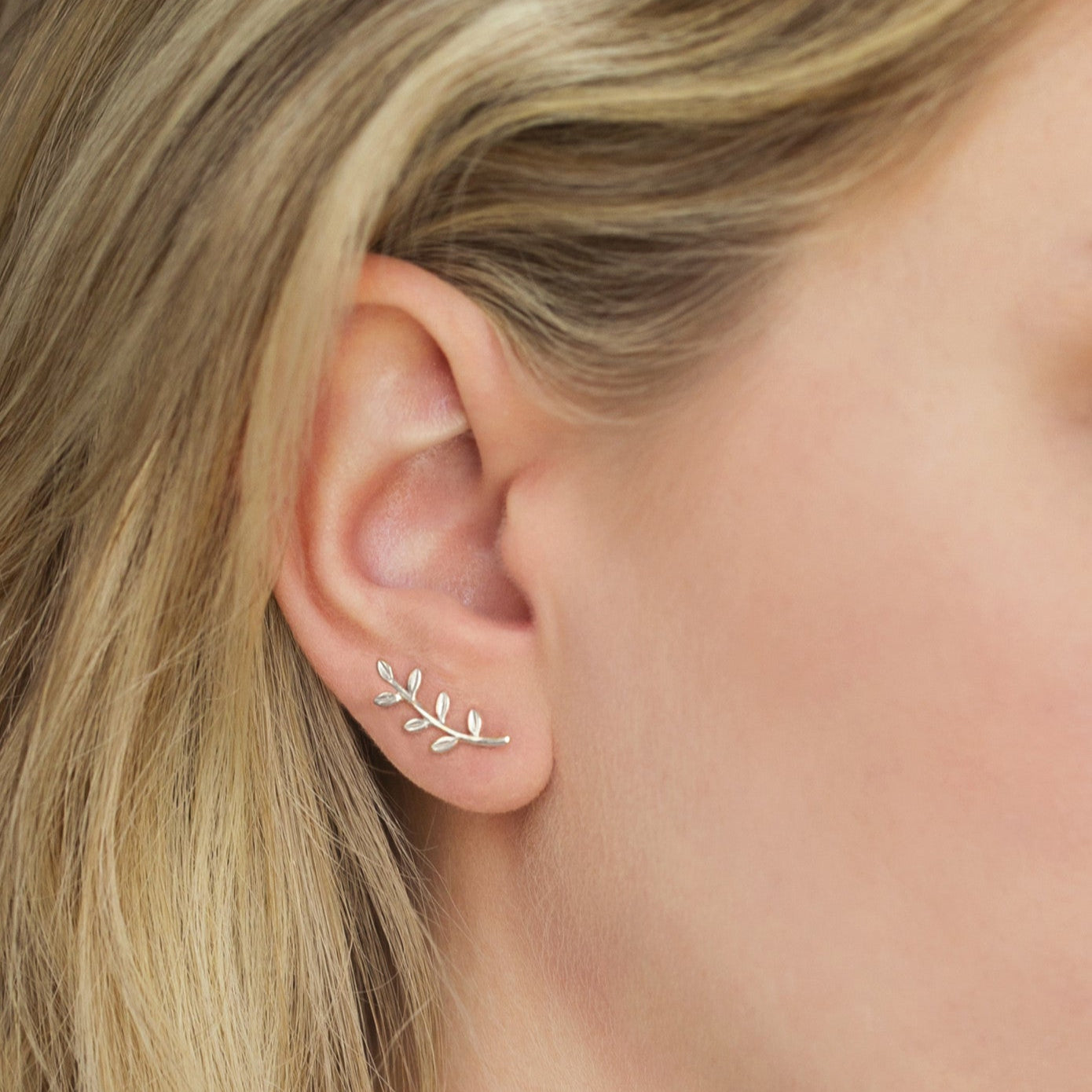 Silver Leaf Ear Climber Earrings, Earrings - AMY O. Jewelry