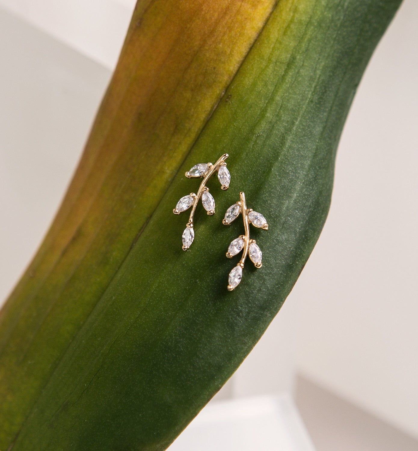 Crystal Leaf Ear Climbers, Earrings - AMY O. Jewelry