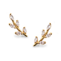 Gold Crystal Leaf Ear Climbers, Earrings - AMY O. Jewelry