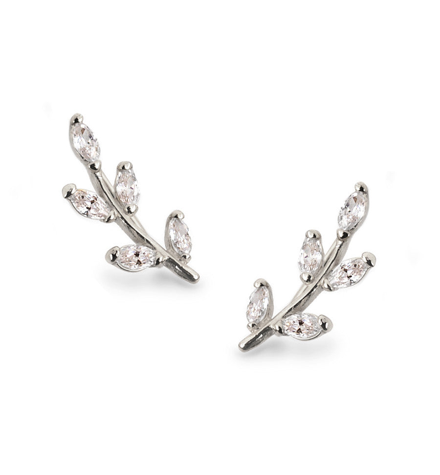 Crystal Leaf Ear Climbers, Earrings - AMY O. Jewelry