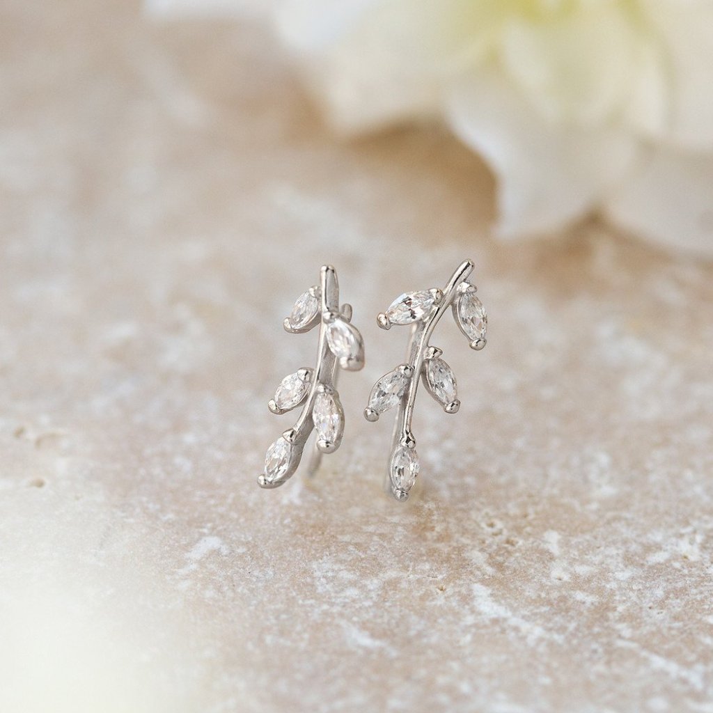 Crystal Leaf Ear Climbers, Earrings - AMY O. Jewelry