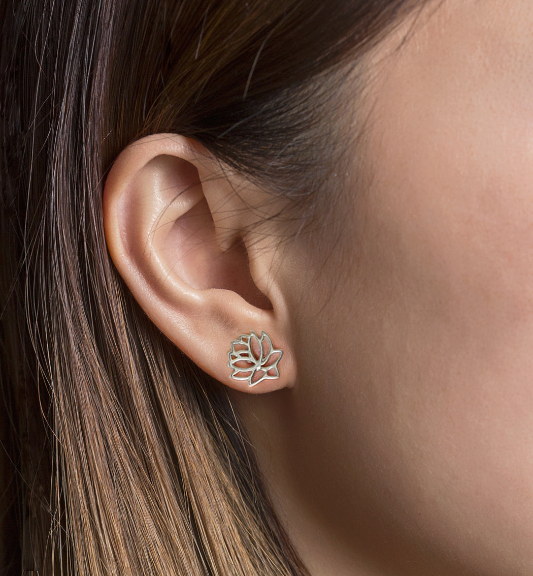Lotus Flower Stud Earrings, Earrings - AMY O. Jewelry