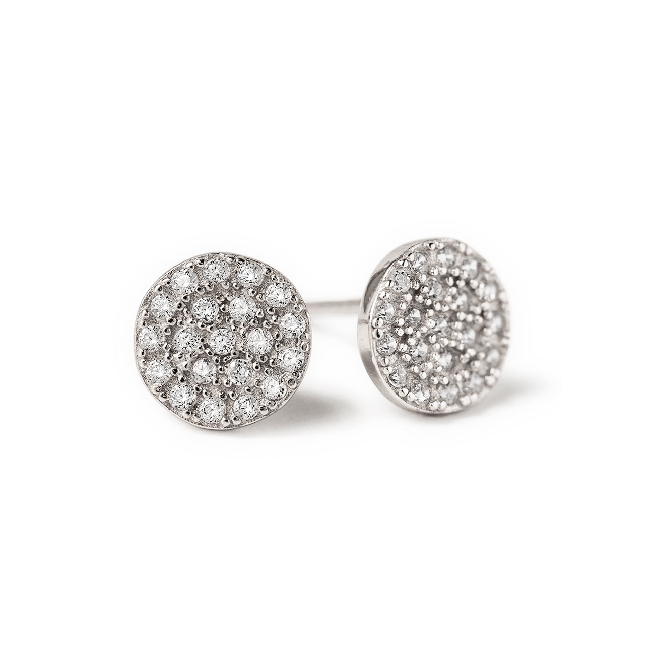 Sterling Silver Pave CZ Disc Stud Earrings