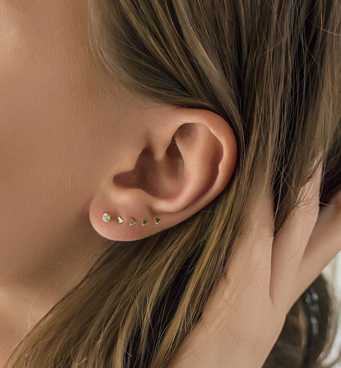 Tiny Star Circle Triangle Studs Set, Earrings - AMY O. Jewelry