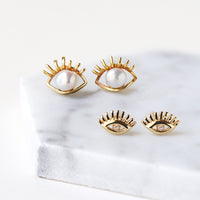 Hamsa Eye Pearl Stud Earrings, Earrings - AMY O. Jewelry
