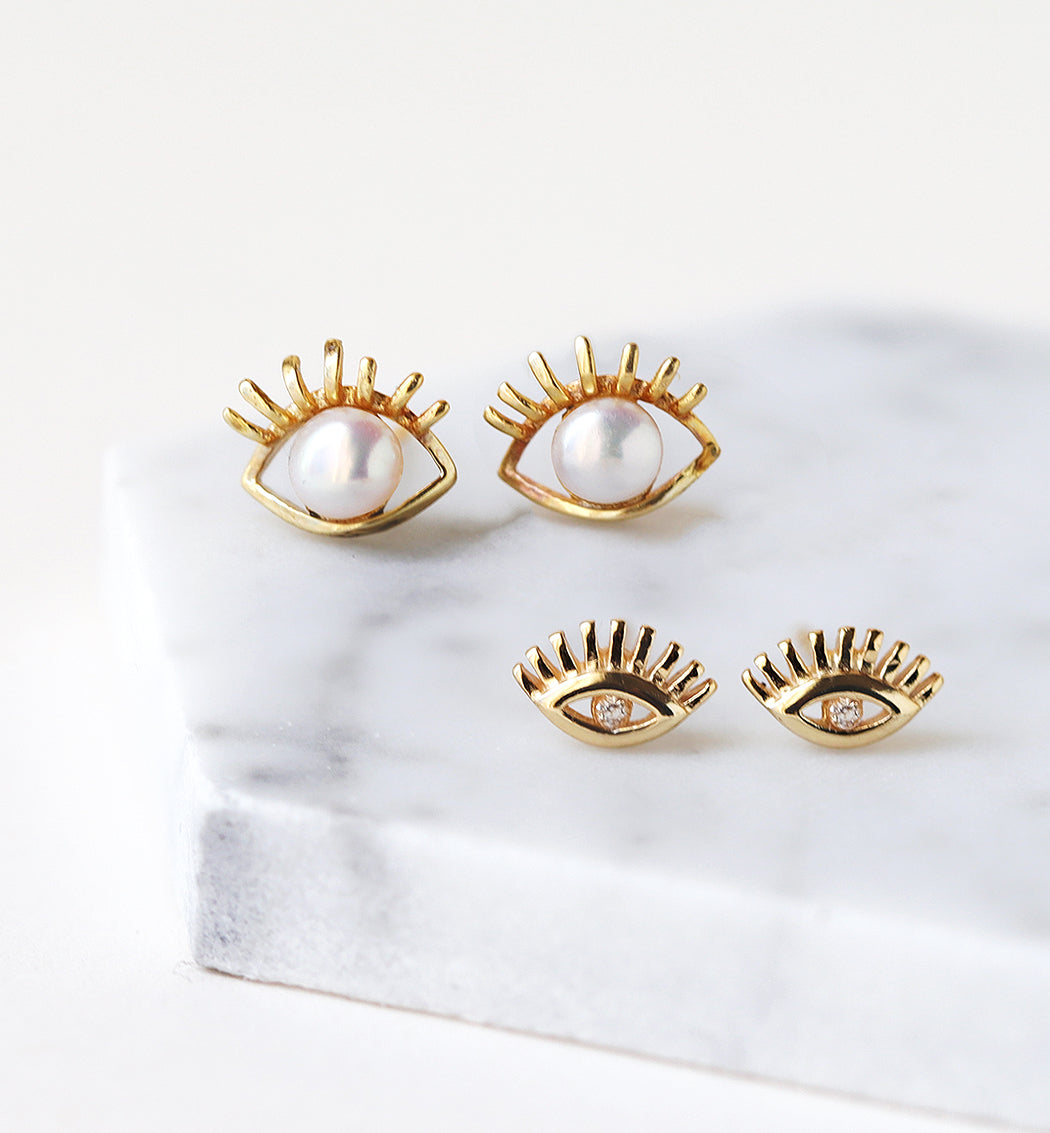 Hamsa Eye Pearl Stud Earrings, Earrings - AMY O. Jewelry