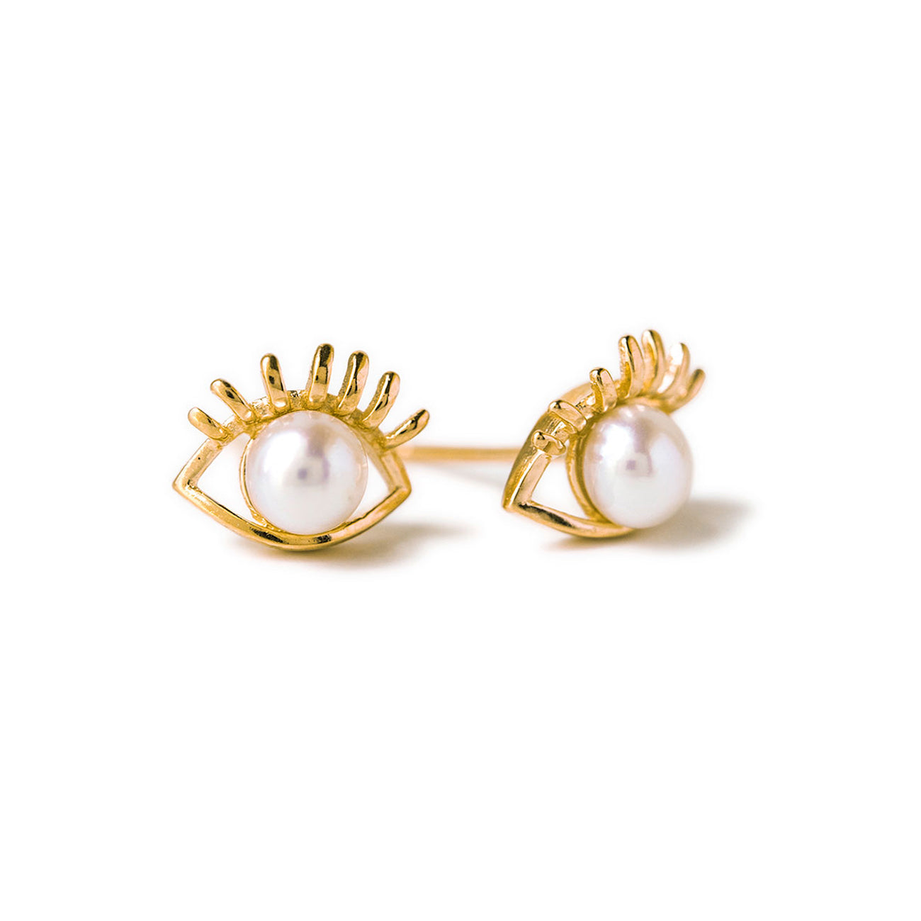 Gold Pearl Hamsa Eye Stud Earrings