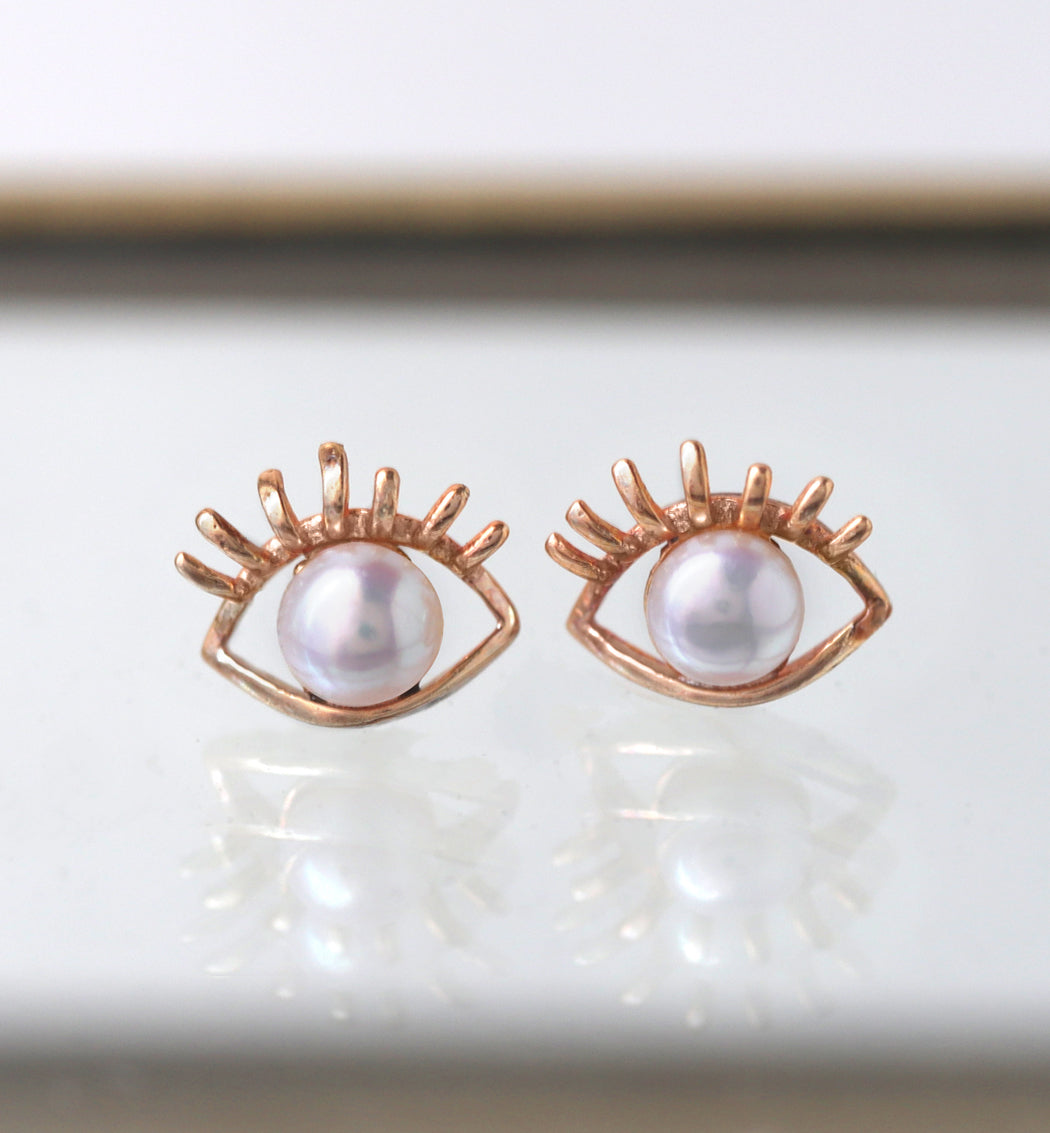 Hamsa Eye Pearl Stud Earrings