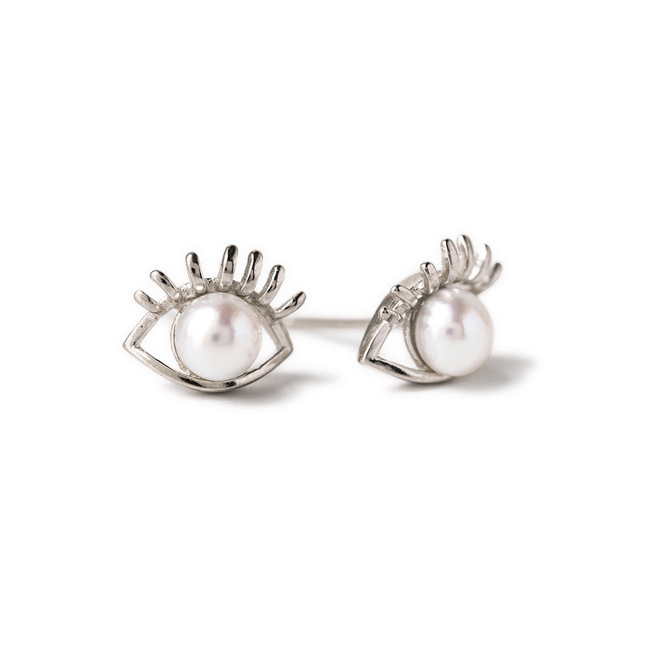 Sterling Silver Hamsa Eye Pearl Stud Earrings