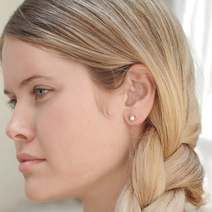 Hamsa Eye Pearl Stud Earrings