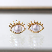 Hamsa Eye Pearl Stud Earrings, Earrings - AMY O. Jewelry