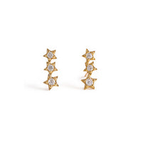 Gold Three Star Stud Earrings