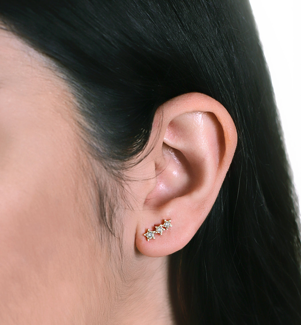 Gold Tri Star Dainty Stud Earrings, Earrings - AMY O. Jewelry