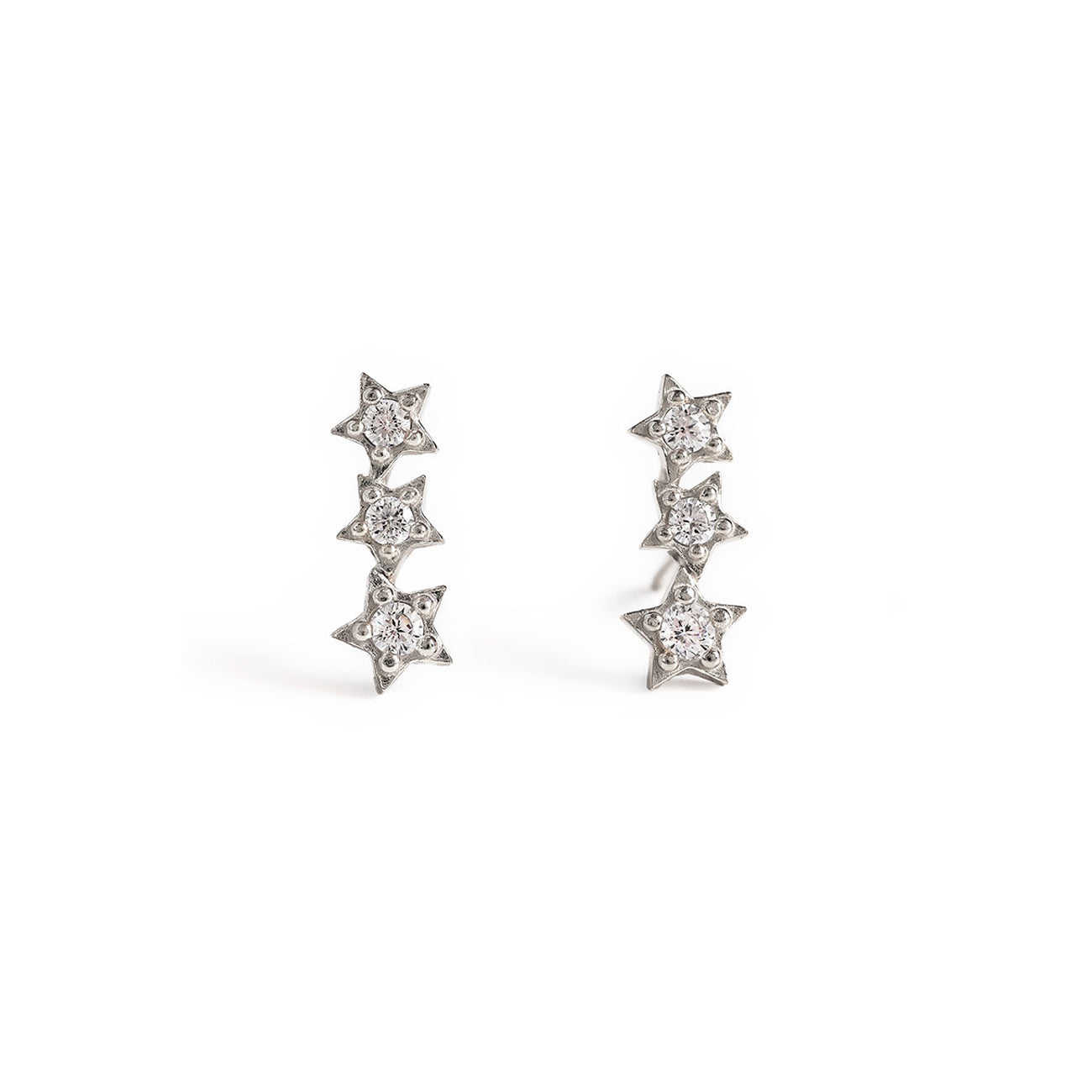 Dainty Sterling Silver Three Star Stud Earrings