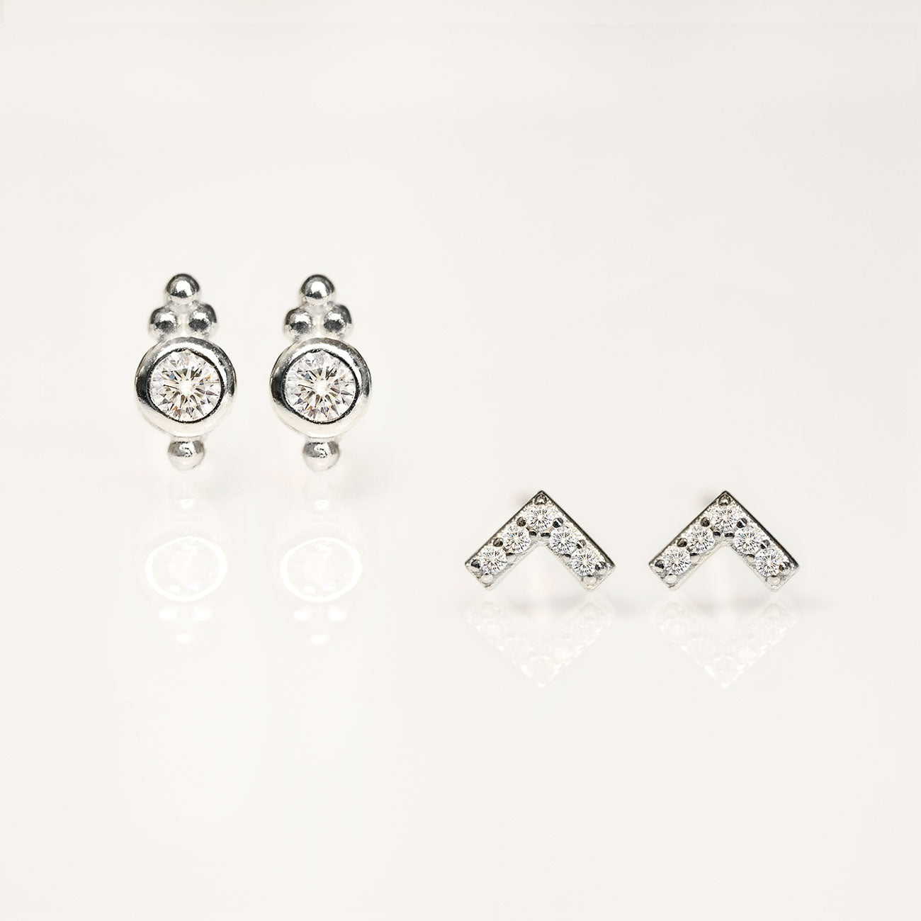 J&CO Jewellery Mini Chevron Stud Earrings Silver