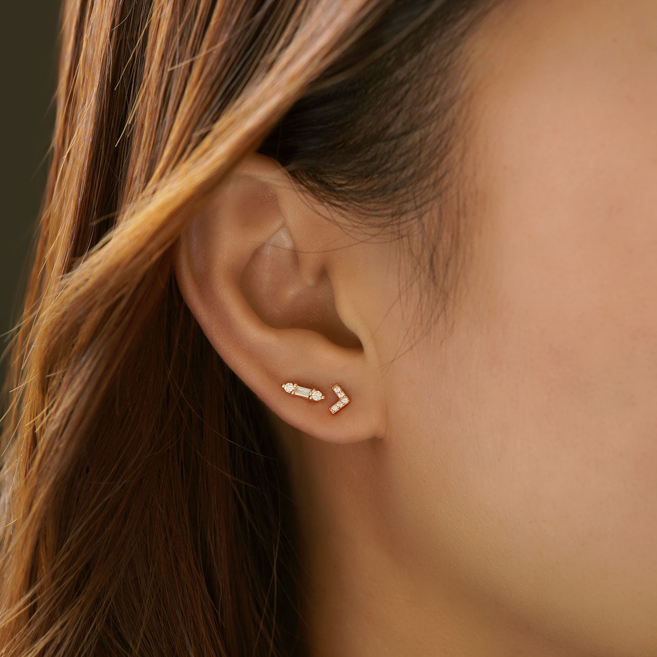 Dainty Chevron Earrings, Tiny Stud Earrings, Rose Gold Studs – AMYO Jewelry