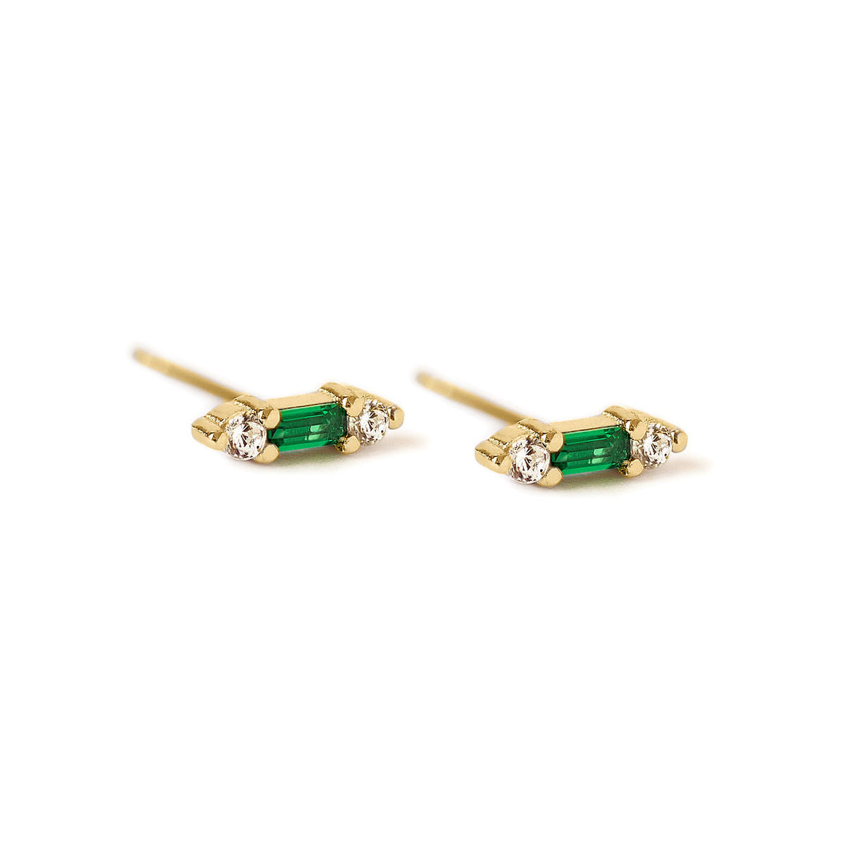 Baguette Bar Earrings, Emerald Stud Earrings, Gold Stud Earrings – AMYO ...