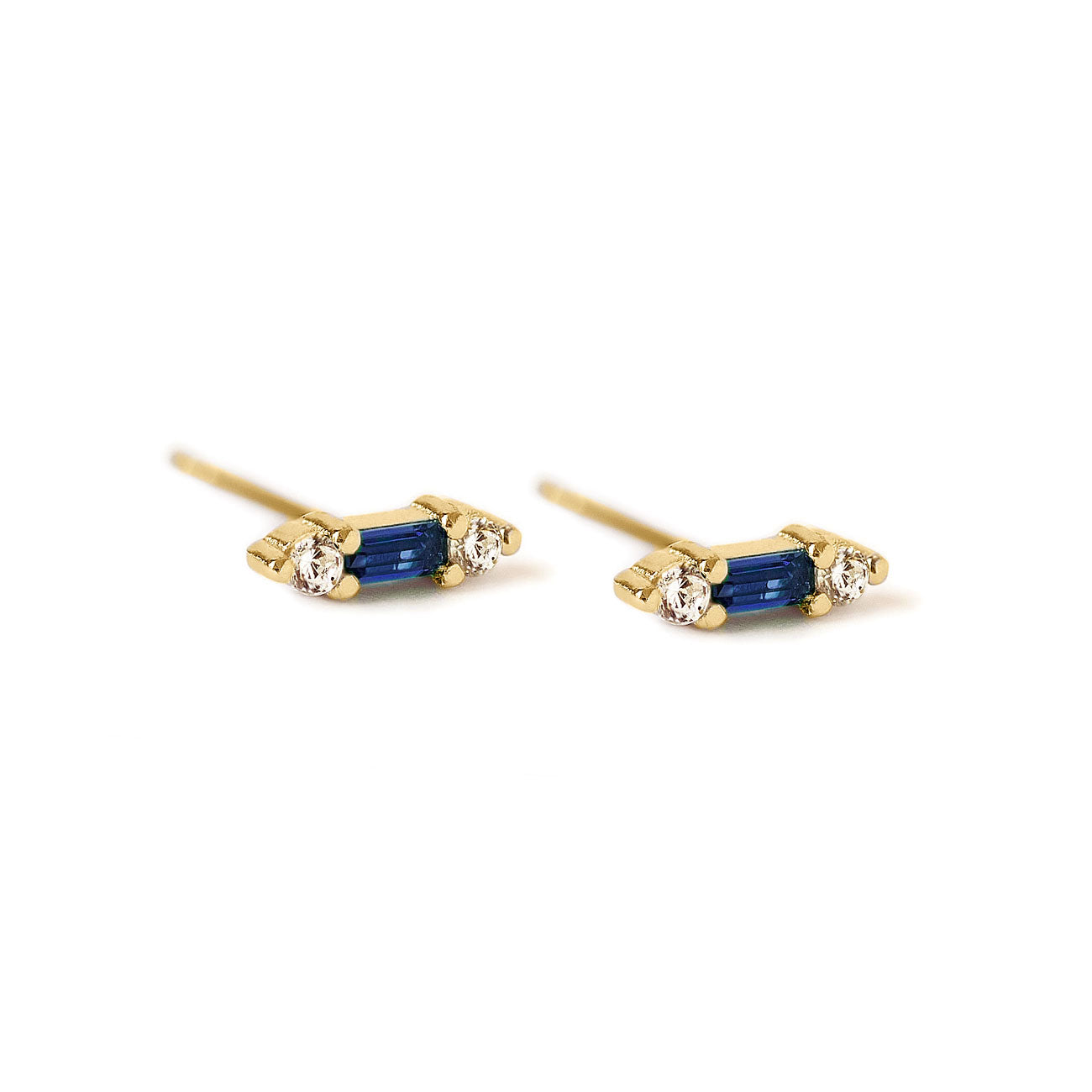 Gemstone Tiny Baguette Studs Blue Sapphire