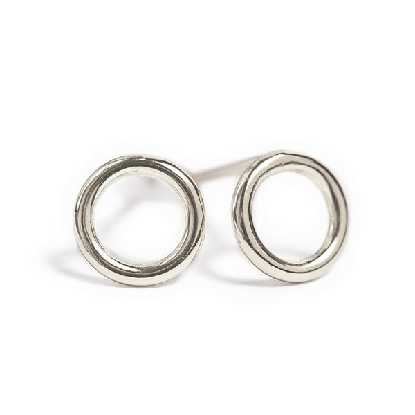 Sterling Silver Open Circle Earrings - Small Dainty Hoop Stud Earrings -  Designer Handmade