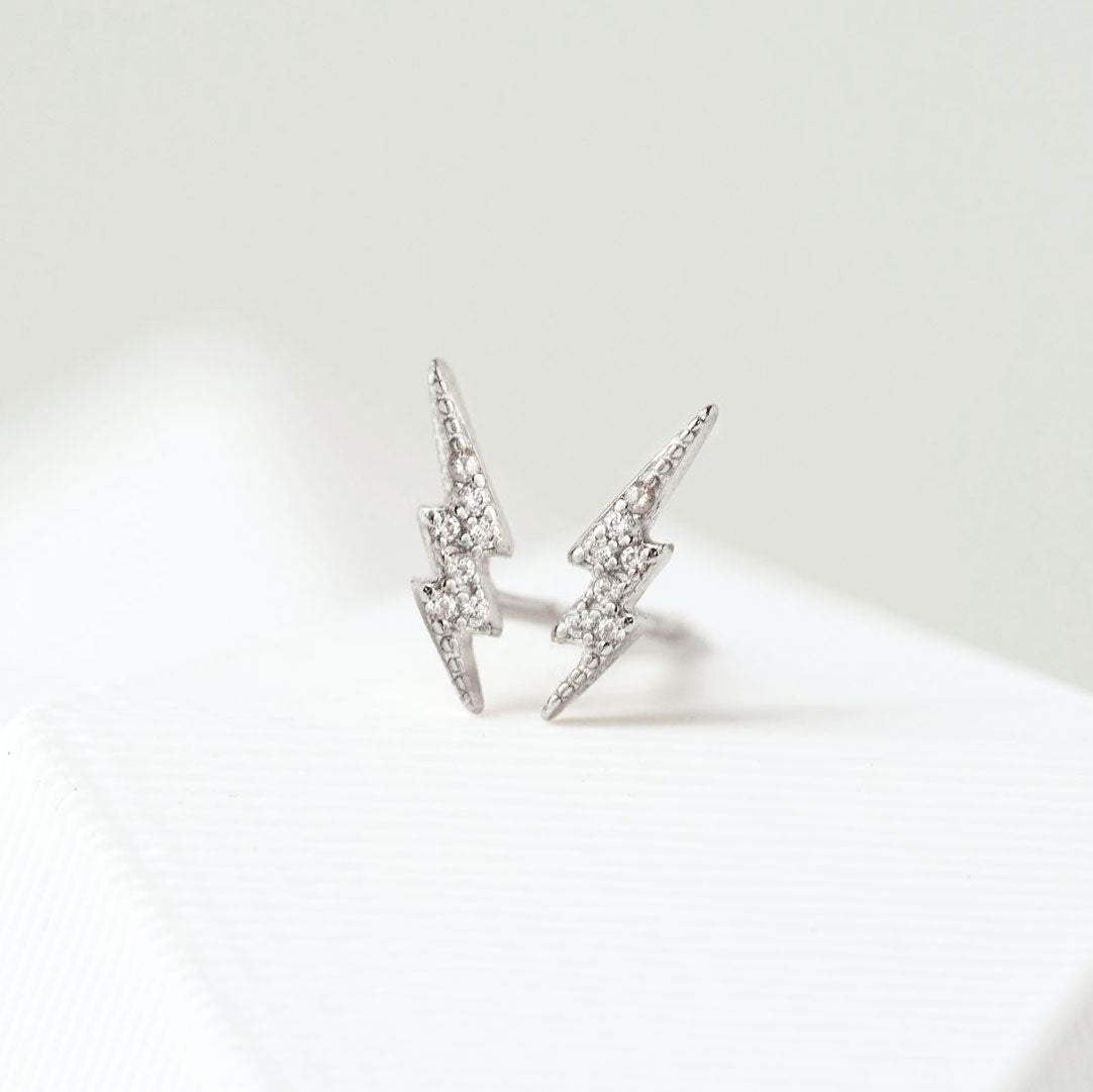 Tiny Lightning Bolt Pave Studs