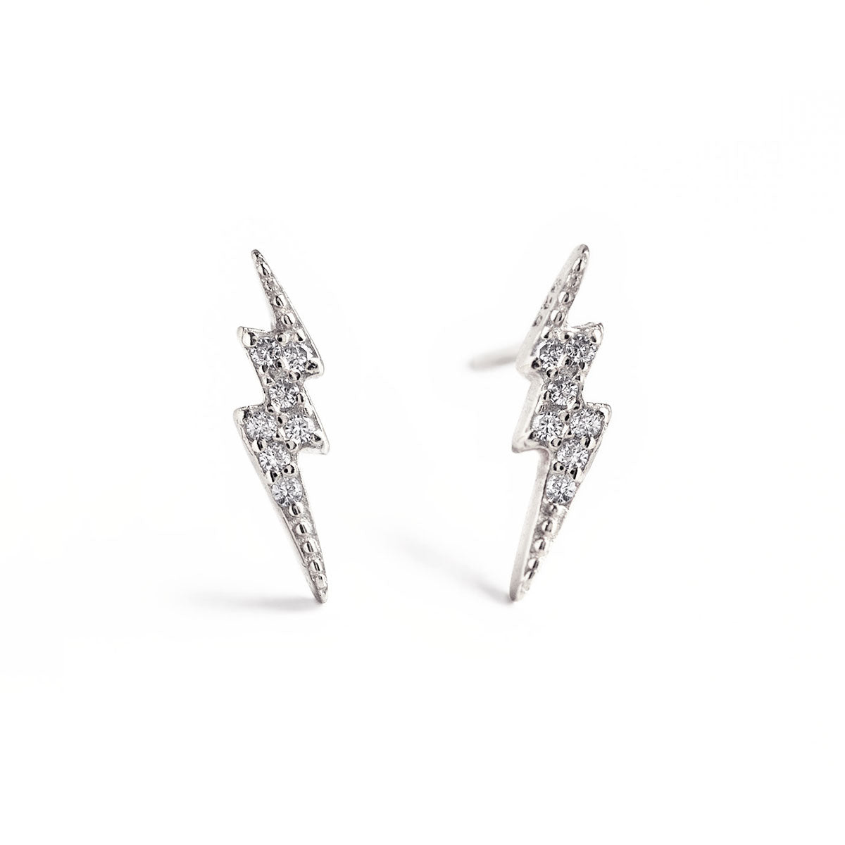 Sterling Silver Pave Lightning Bolt Stud Earrings