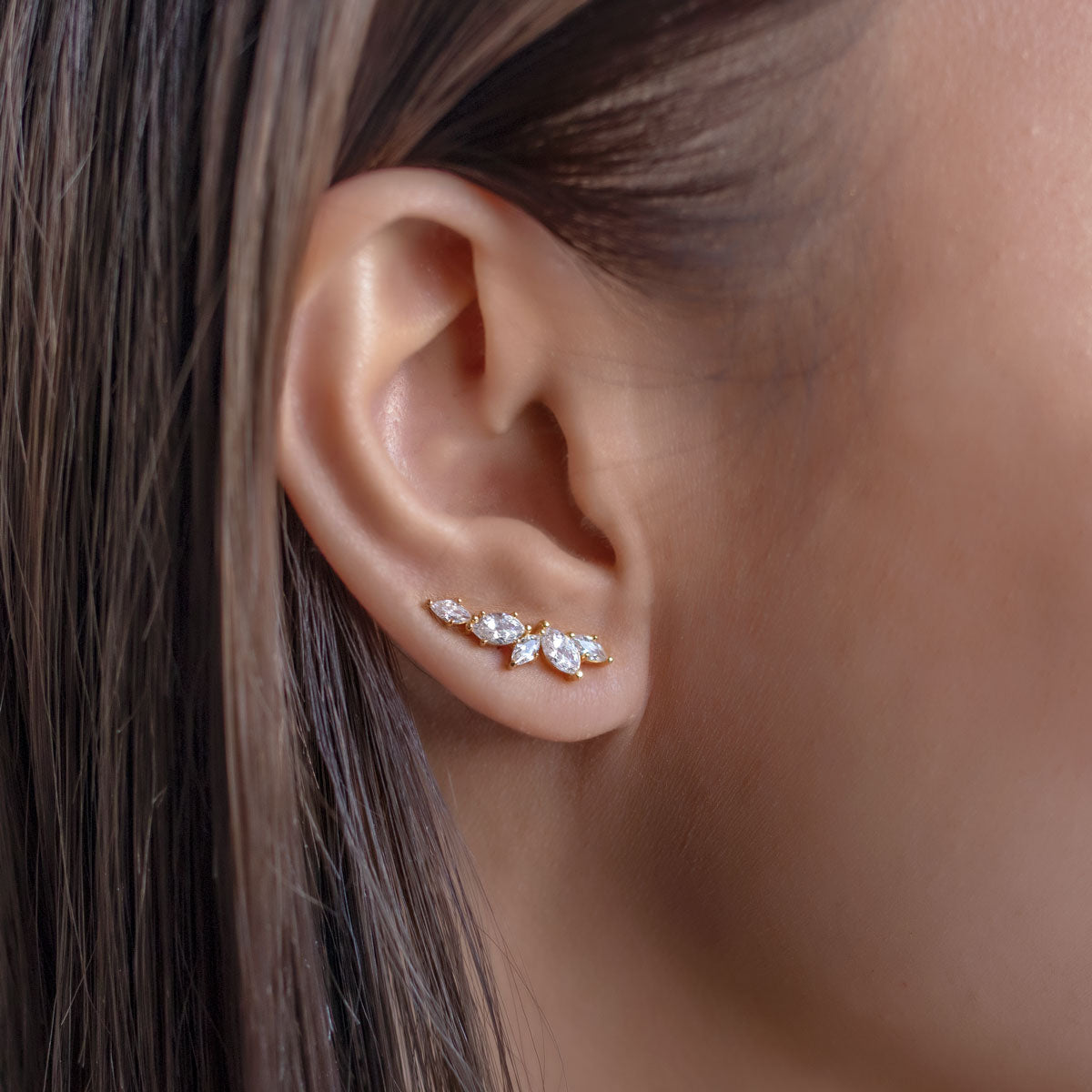 Gold CZ Marquise Ear Climber Earrings