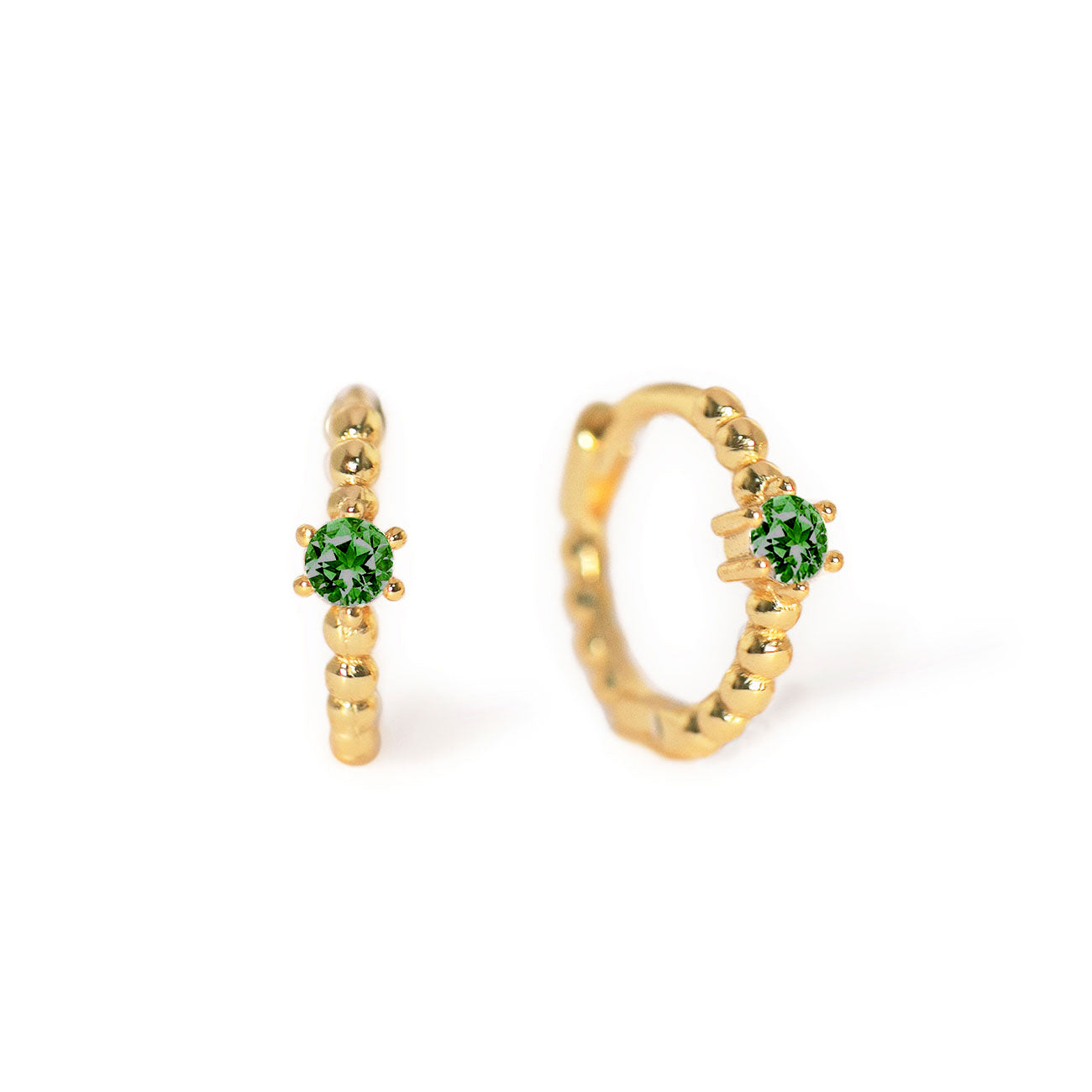 Gemstone Bead Huggies Emerald