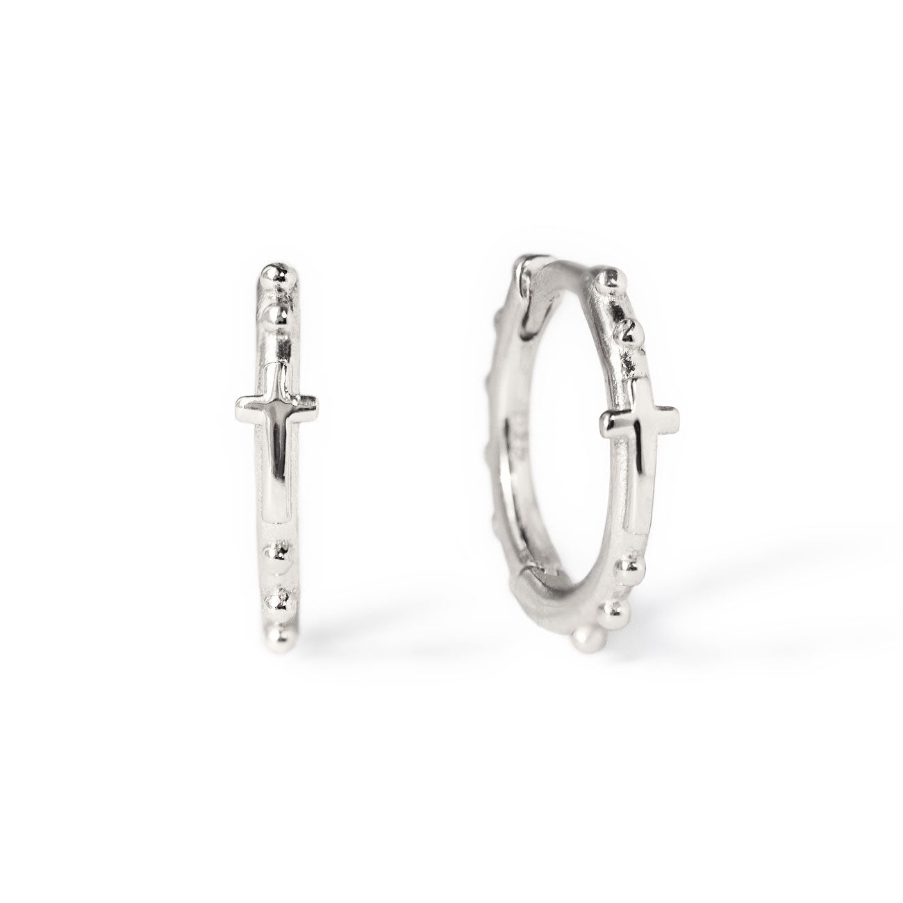 Sterling Silver Cross Bead Hoop Earrings