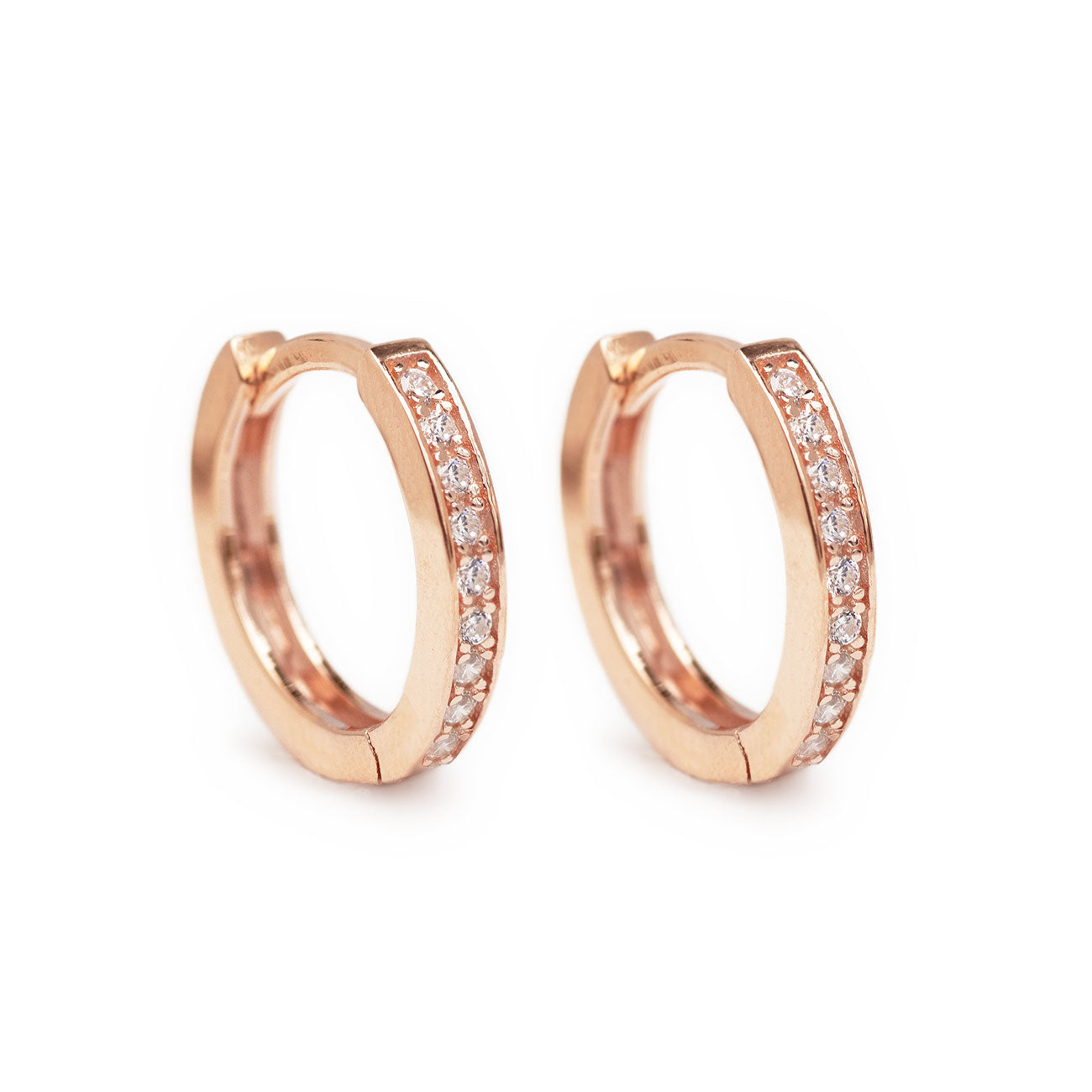 Classic Rose Gold Huggie Hoops with Cubic Zirconia Crystals